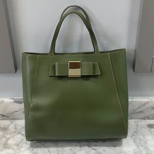 Ivanka Trump Blair Satchel Olive green and gold handbag tote bag snap closure